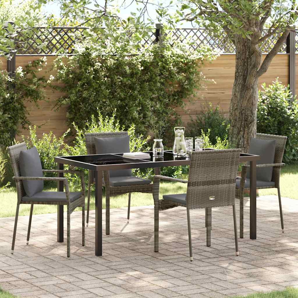 Garden Dining Set with Cushion 5 pcs Grey Poly Rattan