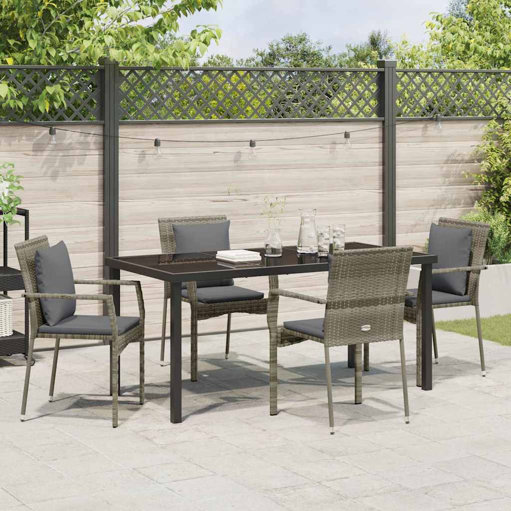Garden Dining Set with Cushion 5 pcs Grey Poly Rattan