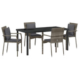 Garden Dining Set with Cushion 5 pcs Grey Poly Rattan