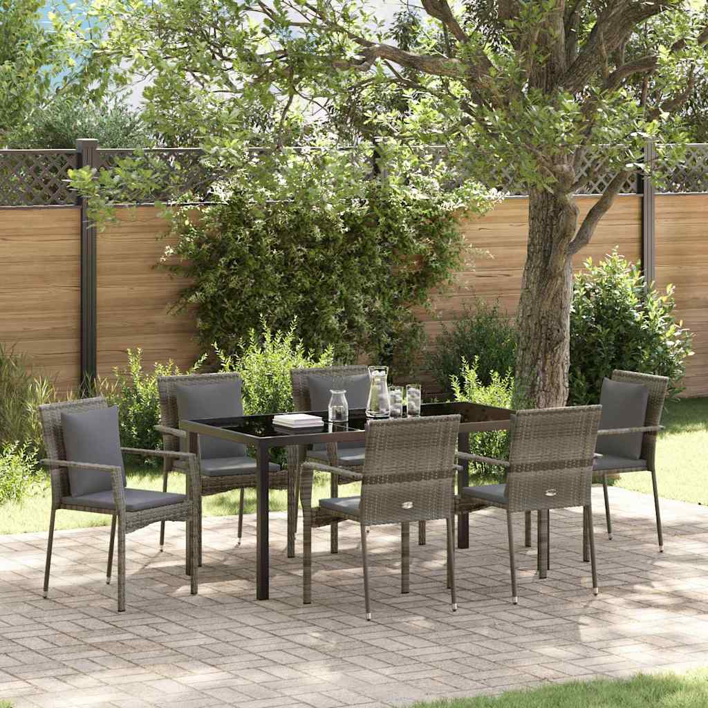 Garden Dining Set with Cushion 7 pcs Grey Poly Rattan
