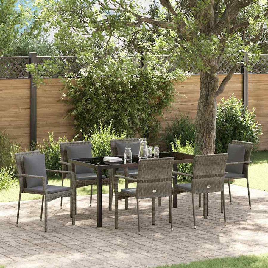 Garden Dining Set 7 pcs Grey Poly Rattan