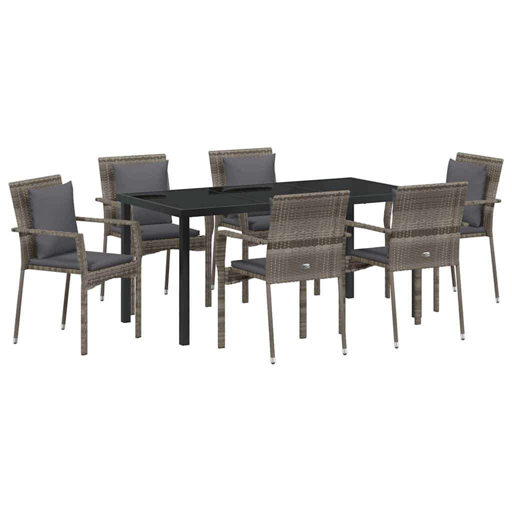 Garden Dining Set with Cushion 7 pcs Grey Poly Rattan