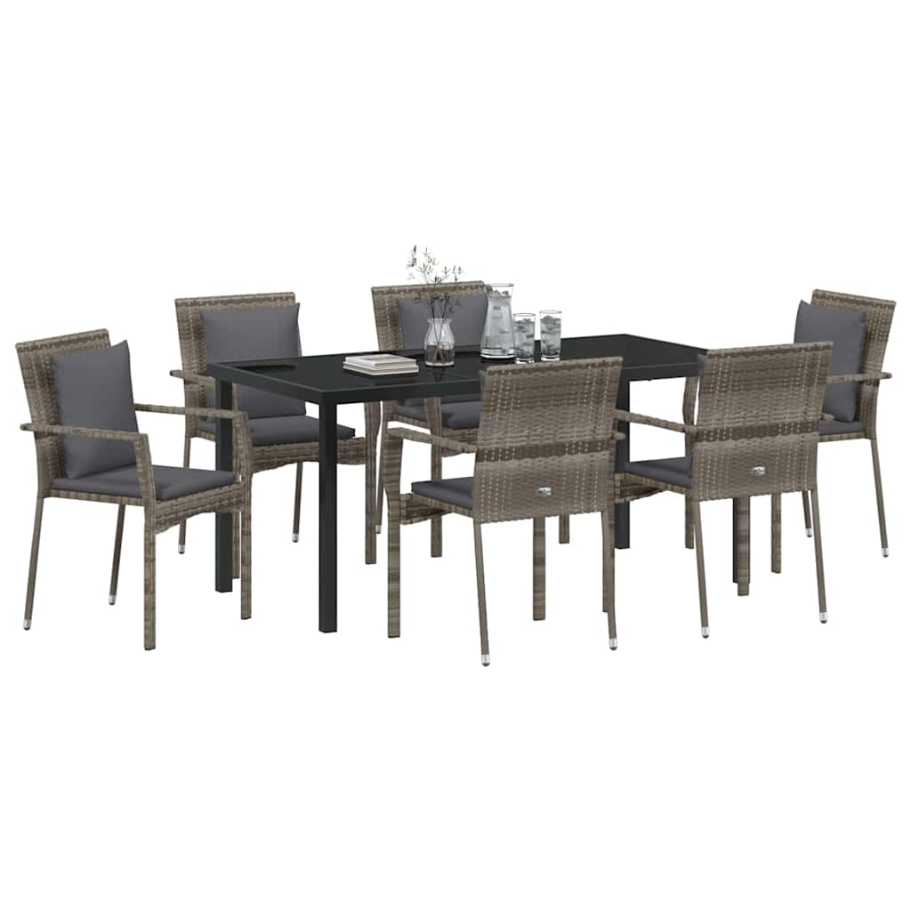 Garden Dining Set with Cushion 7 pcs Grey Poly Rattan