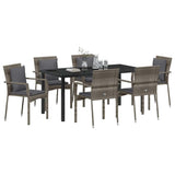 Garden Dining Set with Cushion 7 pcs Grey Poly Rattan - Side View