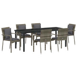 Garden Dining Set with Cushion 7 pcs Grey Poly Rattan - Side View
