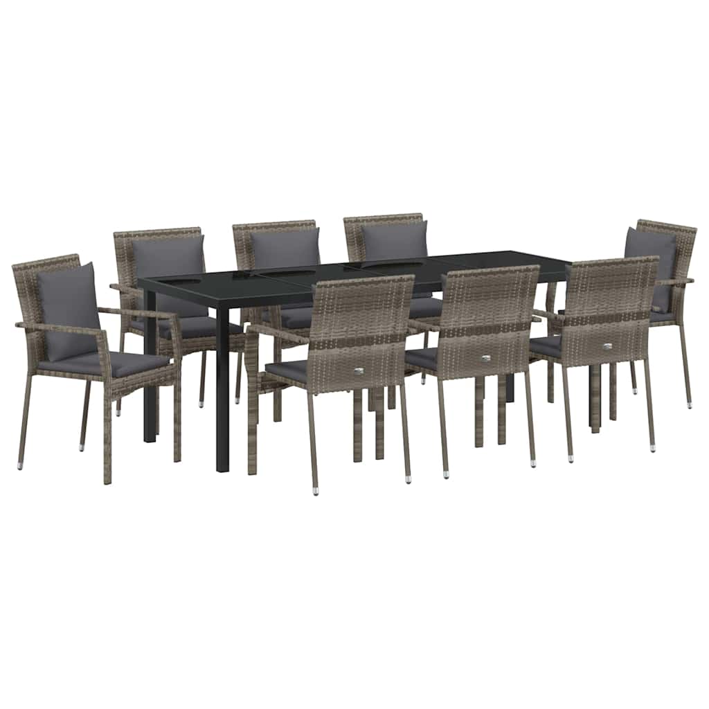 Garden Dining Set 9 pcs Grey Poly Rattan