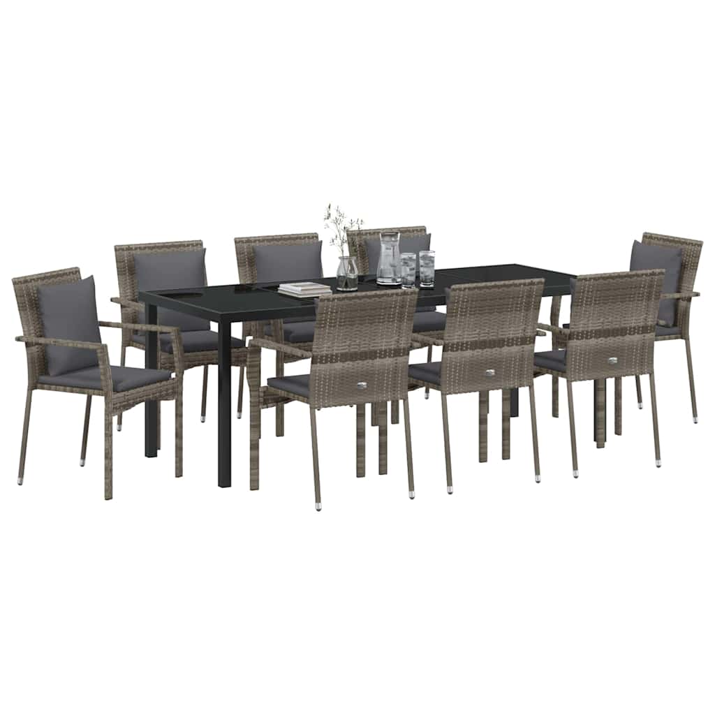 Garden Dining Set 9 pcs Grey Poly Rattan