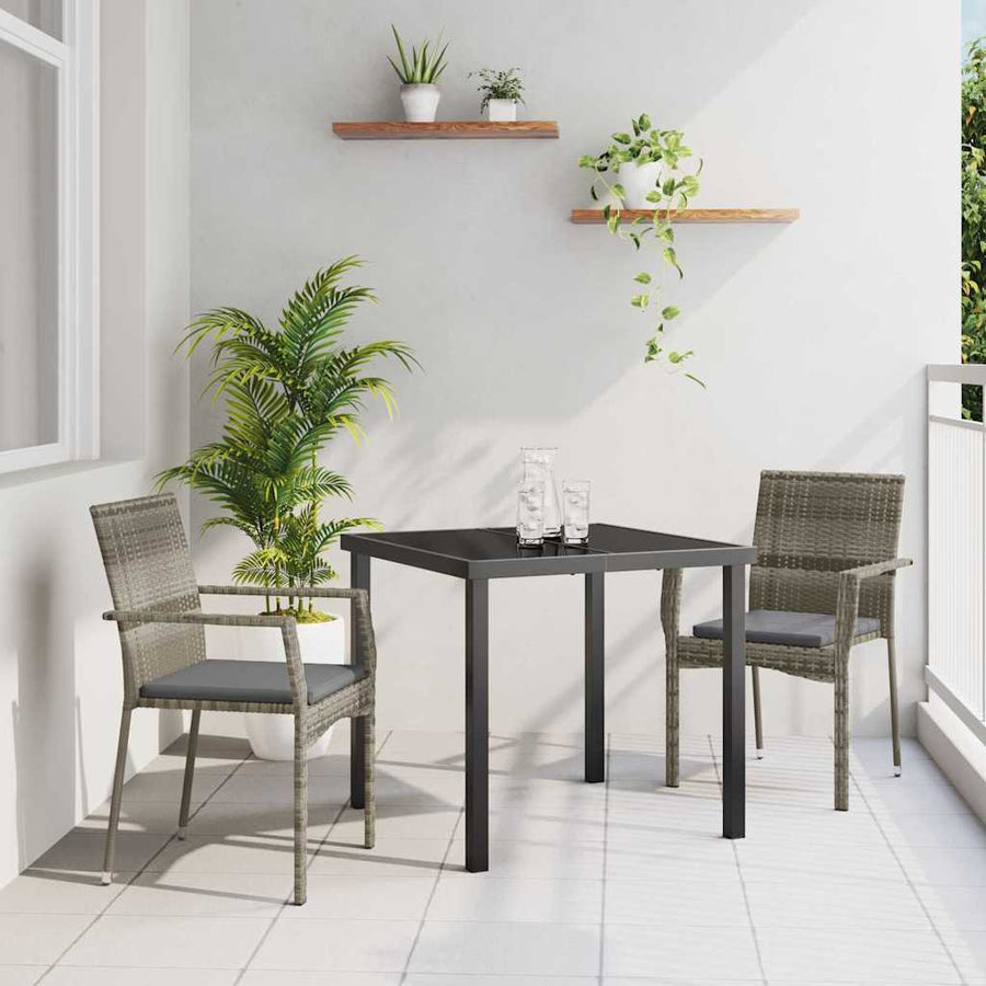 Garden Dining Set 3 pcs Grey Poly Rattan