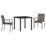 Garden Dining Set with Cushion 3 pcs Grey Poly Rattan - Front View