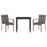 Garden Dining Set with Cushion 3 pcs Grey Poly Rattan