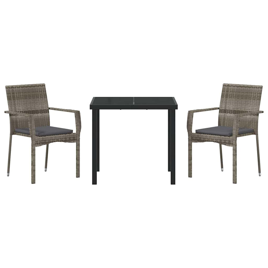 Garden Dining Set 3 pcs Grey Poly Rattan