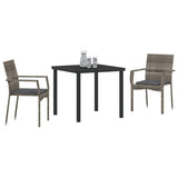 Garden Dining Set with Cushion 3 pcs Grey Poly Rattan - Side View