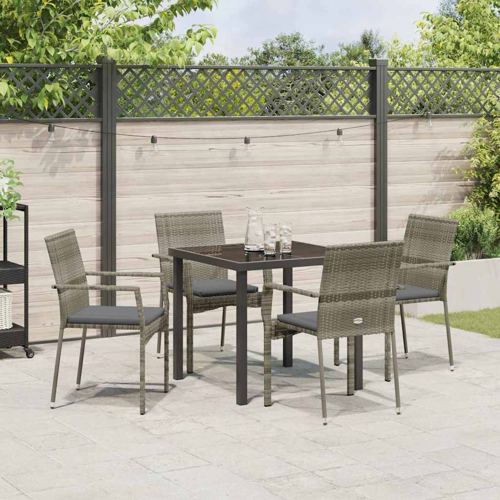 Garden Dining Set with Cushion 5 pcs Grey Poly Rattan