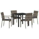 Garden Dining Set with Cushion 5 pcs Grey Poly Rattan - Front View
