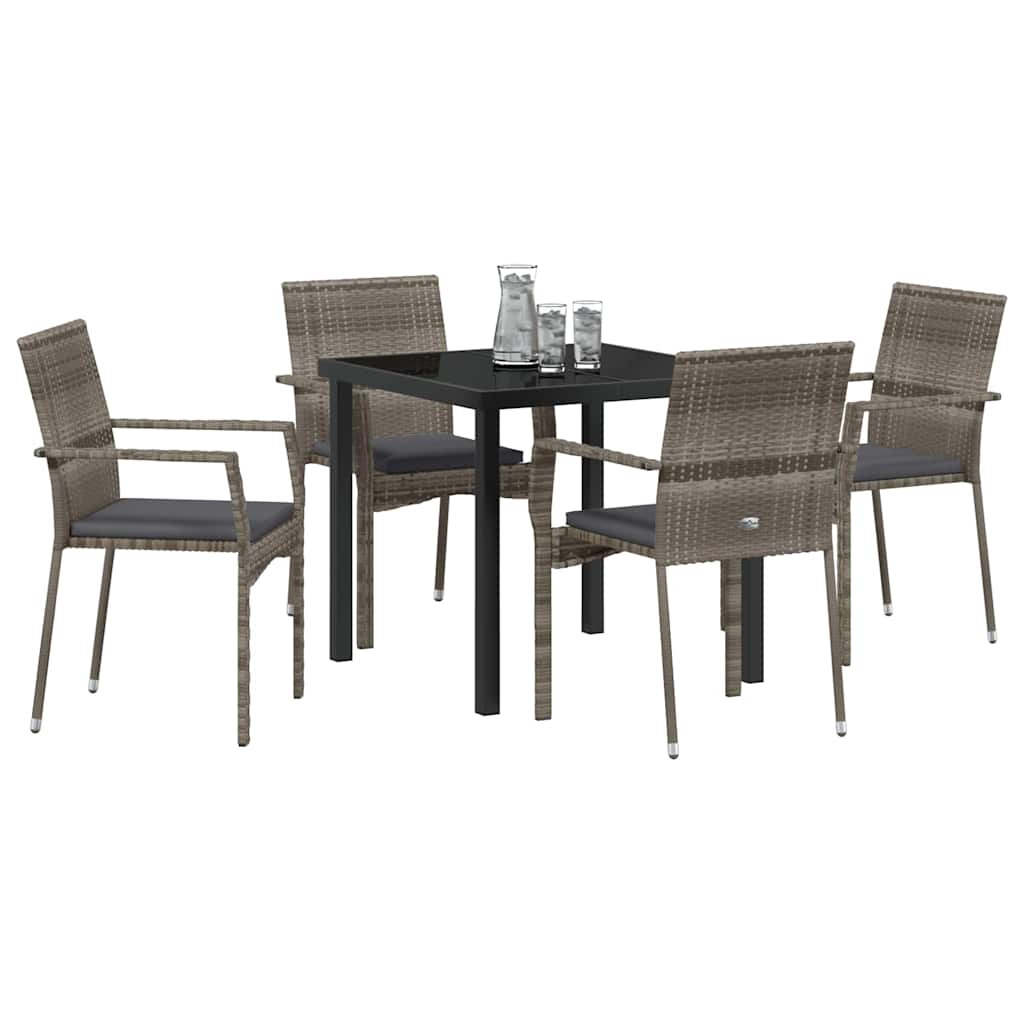 Garden Dining Set with Cushion 5 pcs Grey Poly Rattan
