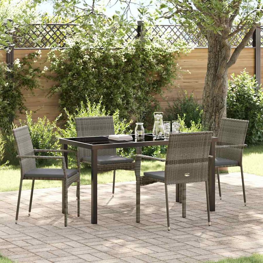 Garden Dining Set 5 pcs Grey Poly Rattan