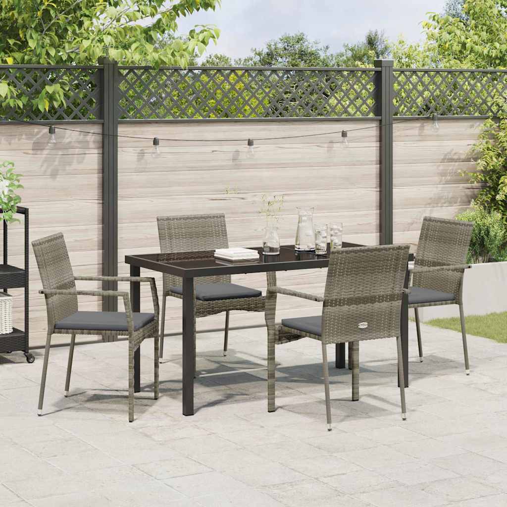 Garden Dining Set with Cushion 5 pcs Grey Poly Rattan