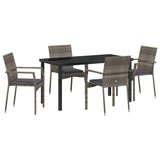 Garden Dining Set with Cushion 5 pcs Grey Poly Rattan - Front View