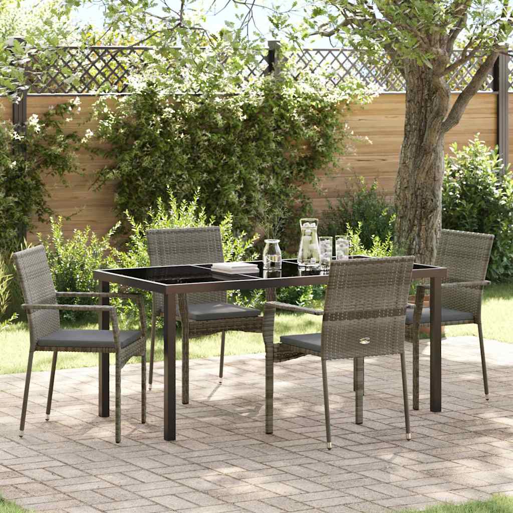Garden Dining Set with Cushion 5 pcs Grey Poly Rattan