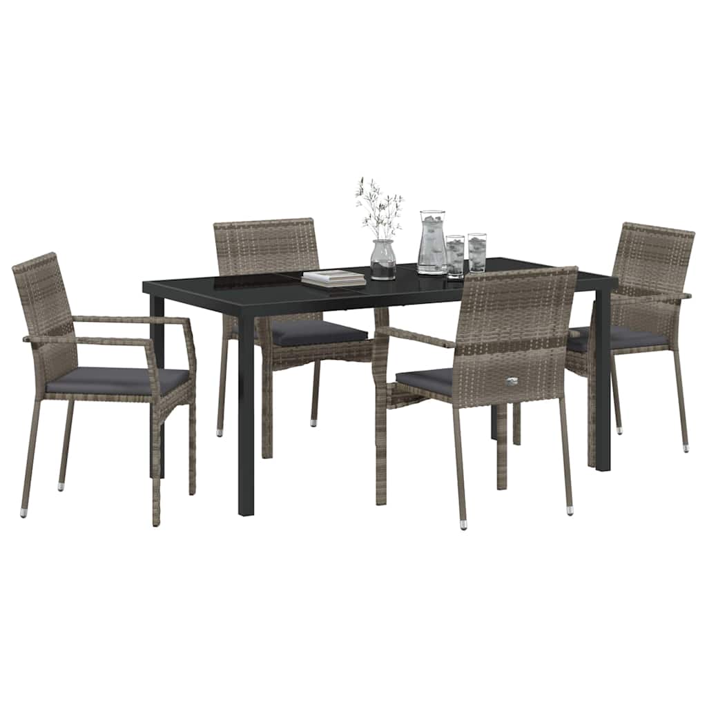 Garden Dining Set with Cushion 5 pcs Grey Poly Rattan