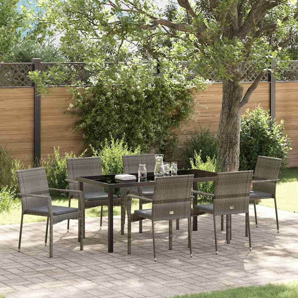 Garden Dining Set with Cushion 7 pcs Grey Poly Rattan