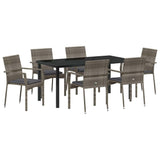 Garden Dining Set with Cushion 7 pcs Grey Poly Rattan