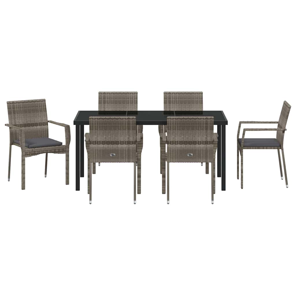 Garden Dining Set with Cushion 7 pcs Grey Poly Rattan