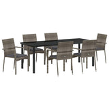 Garden Dining Set with Cushion 7 pcs Grey Poly Rattan