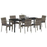 Garden Dining Set with Cushion 7 pcs Grey Poly Rattan - Side View