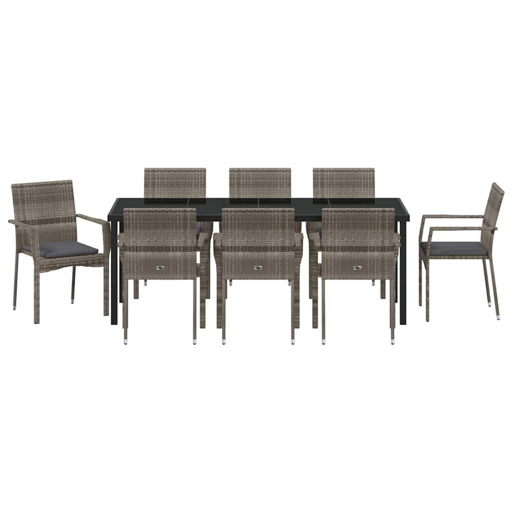 Garden Dining Set with Cushion 9 pcs Grey Poly Rattan