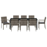 Garden Dining Set with Cushion 9 pcs Grey Poly Rattan