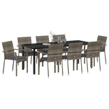 Garden Dining Set with Cushion 9 pcs Grey Poly Rattan - Side View