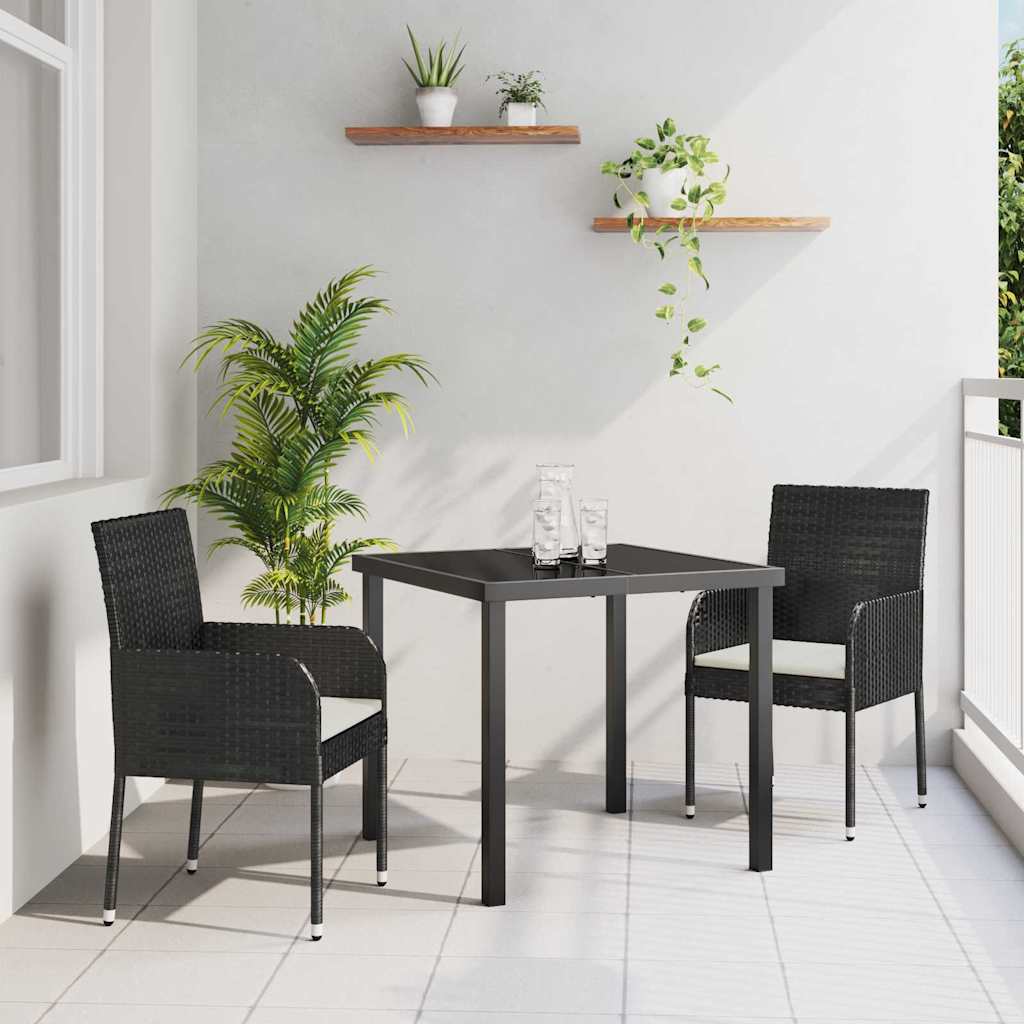 Garden Dining Set with Cushion 3 pcs Black Poly Rattan