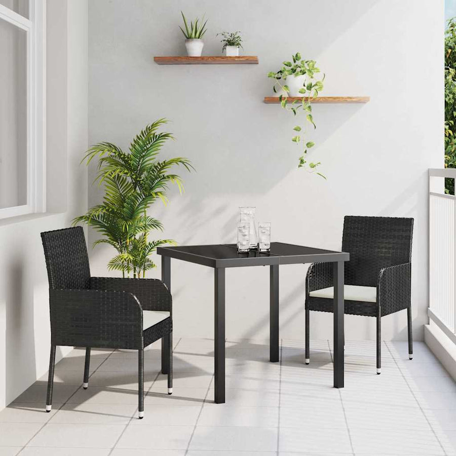 Garden Dining Set 3 pcs Black Poly Rattan