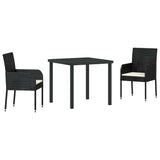 Garden Dining Set with Cushion 3 pcs Black Poly Rattan