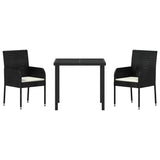 Garden Dining Set with Cushion 3 pcs Black Poly Rattan - Close-Up Angle