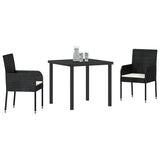 Garden Dining Set with Cushion 3 pcs Black Poly Rattan