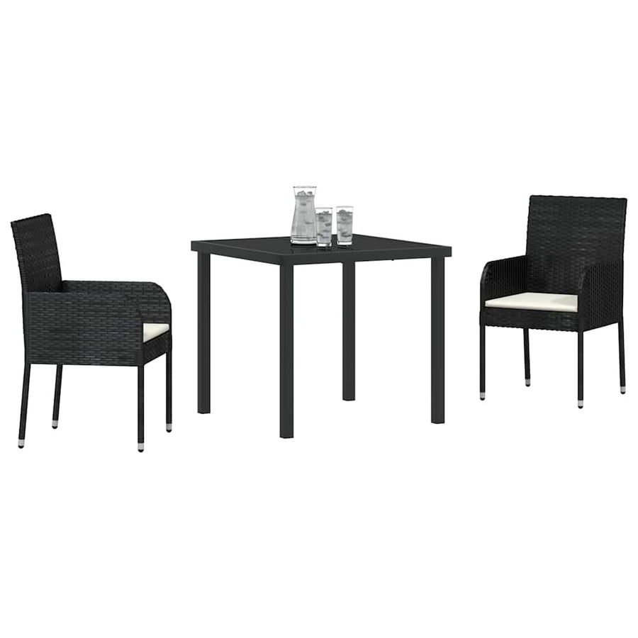 Garden Dining Set 3 pcs Black Poly Rattan