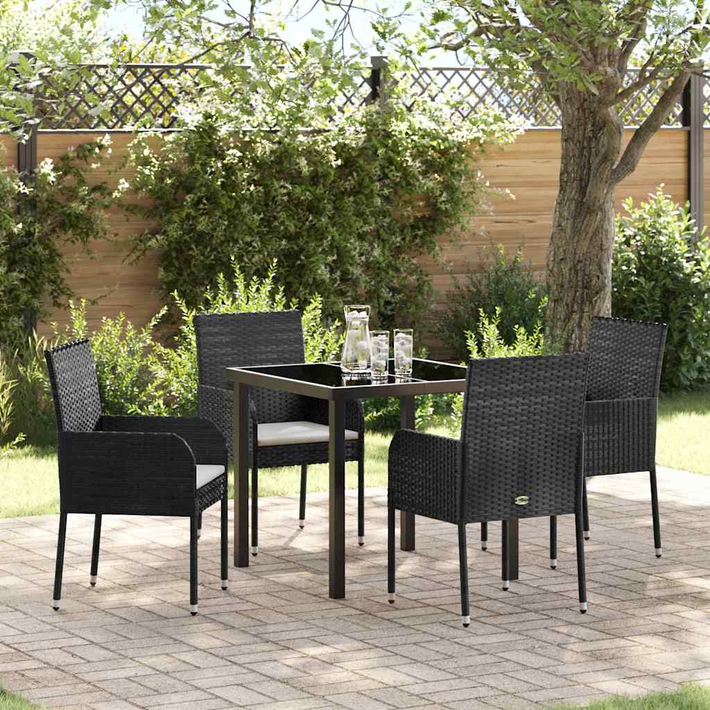 Garden Dining Set with Cushion 5 pcs Black Poly Rattan