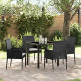 Garden Dining Set with Cushion 5 pcs Black Poly Rattan