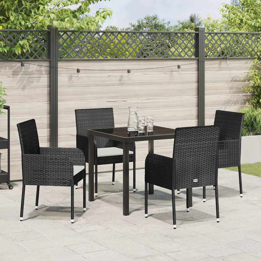 Garden Dining Set with Cushion 5 pcs Black Poly Rattan