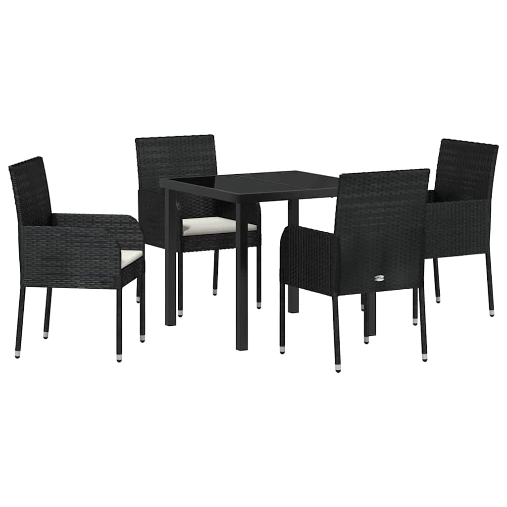 Garden Dining Set with Cushion 5 pcs Black Poly Rattan