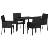 Garden Dining Set with Cushion 5 pcs Black Poly Rattan - Front View