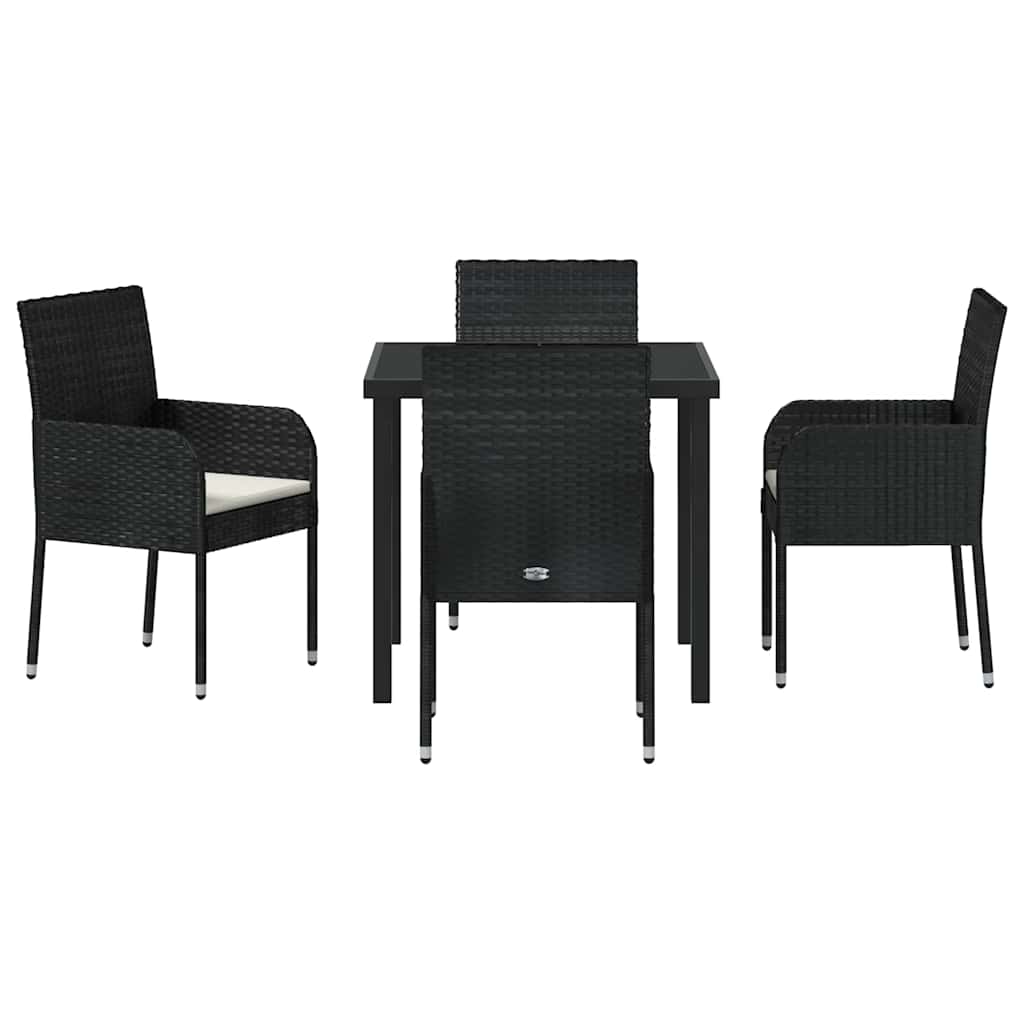 Garden Dining Set with Cushion 5 pcs Black Poly Rattan