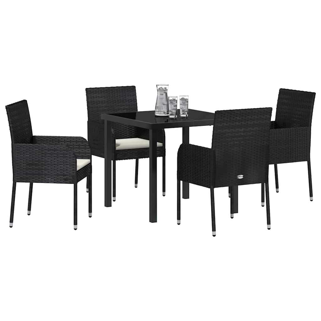Garden Dining Set with Cushion 5 pcs Black Poly Rattan