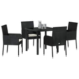 Garden Dining Set with Cushion 5 pcs Black Poly Rattan