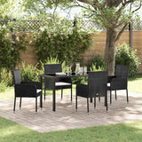 Garden Dining Set with Cushion 5 pcs Black Poly Rattan