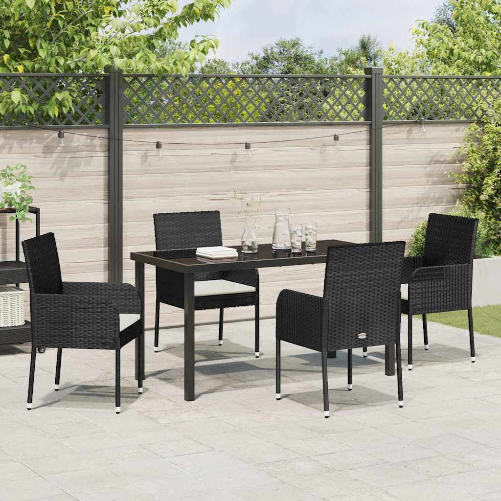 Garden Dining Set with Cushion 5 pcs Black Poly Rattan