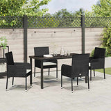 Garden Dining Set with Cushion 5 pcs Black Poly Rattan