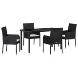 Garden Dining Set with Cushion 5 pcs Black Poly Rattan - Front View